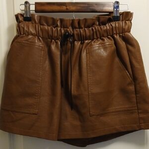 High Waist Tan Leather Women's Shorts